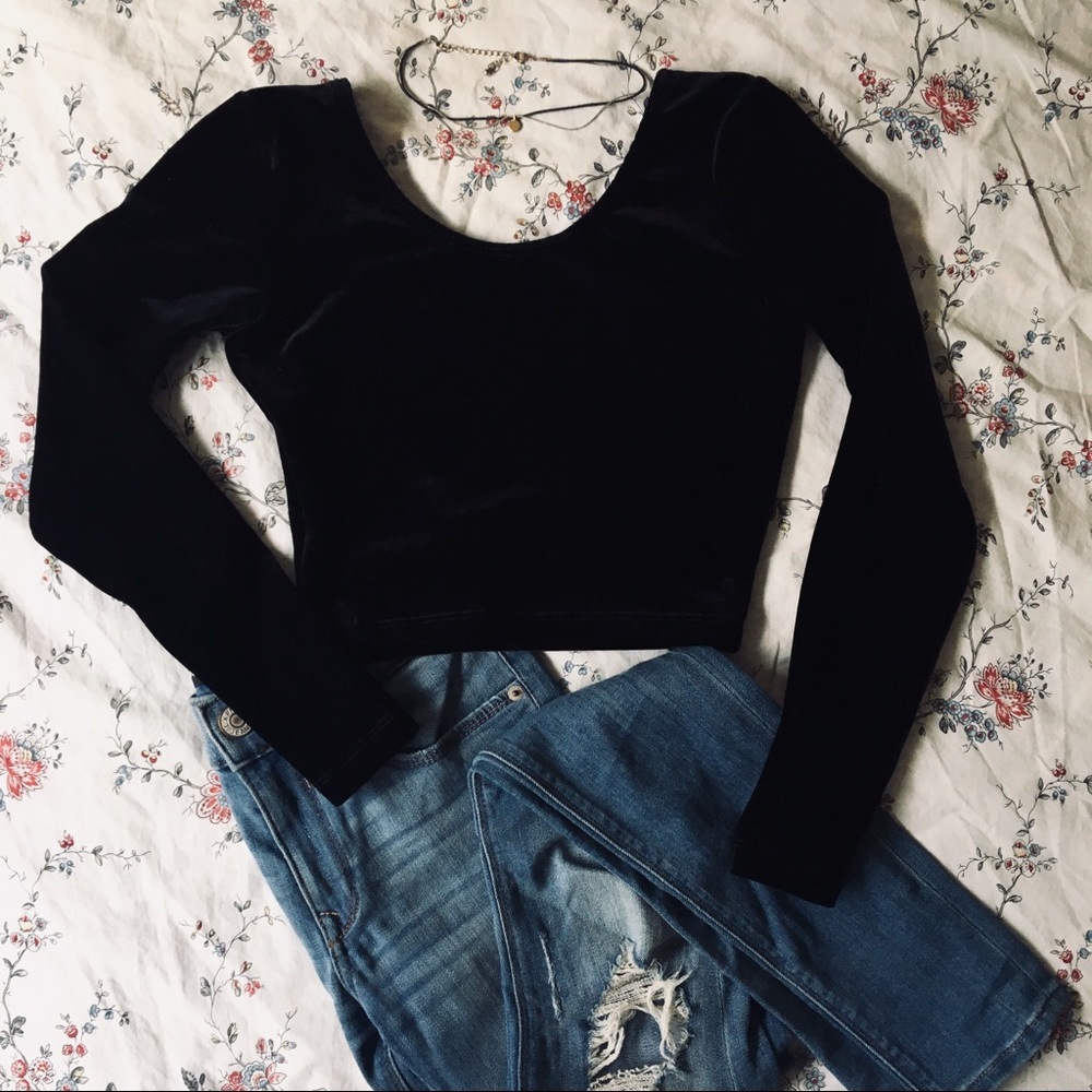 AMERICAN APPAREL Long Sleeve Velvet Crop-top